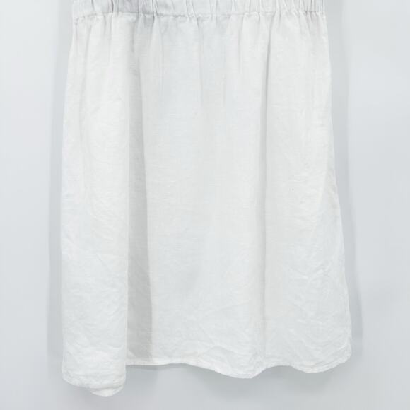 Boden White Linen Short Flutter Sleeve Dress Elastic Waist V Neck Womens Size 4 - Picture 11 of 12